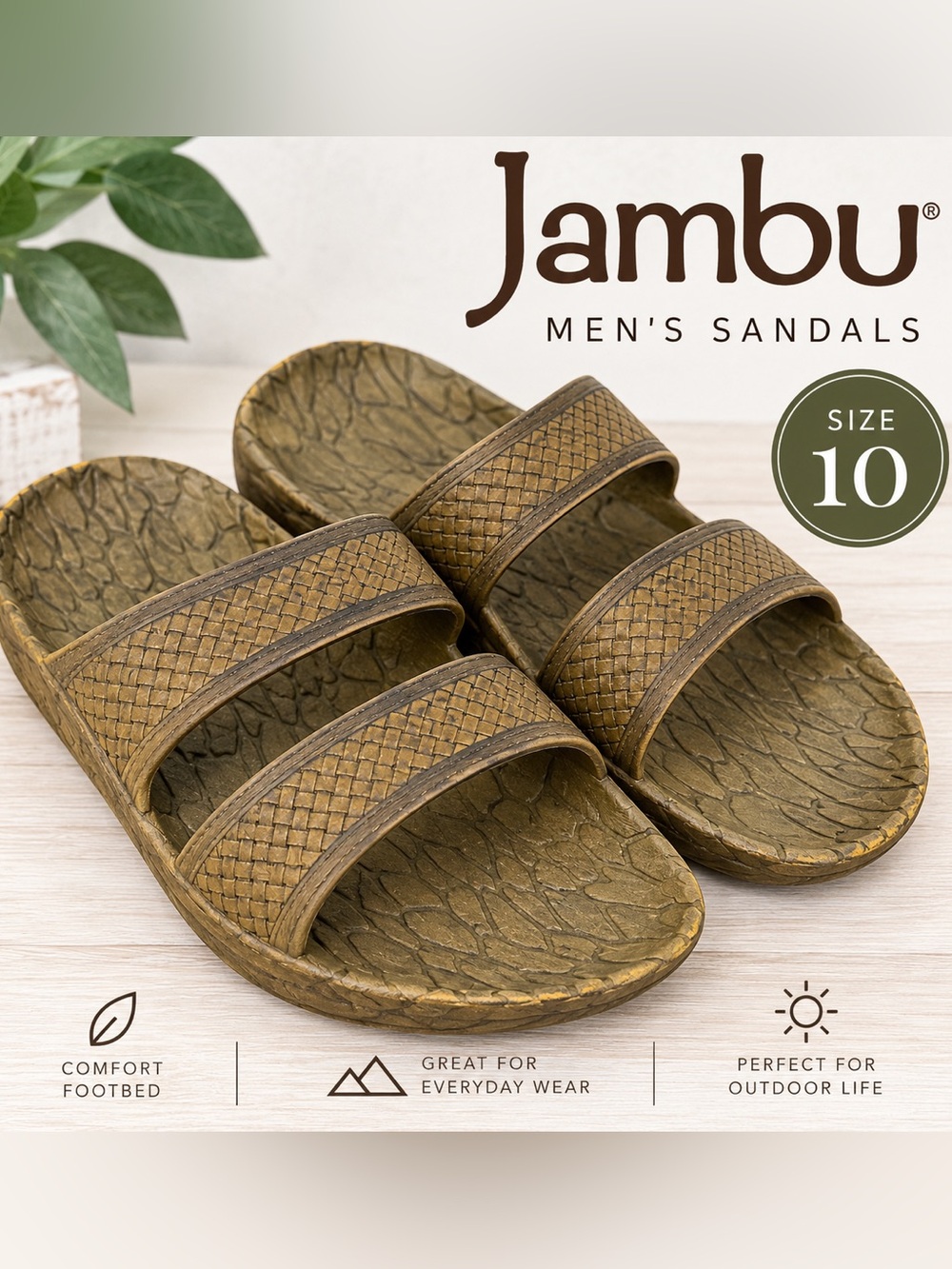 Jambu Men’s Size 10 Brown Double Strap Comfort Slide Sandals
